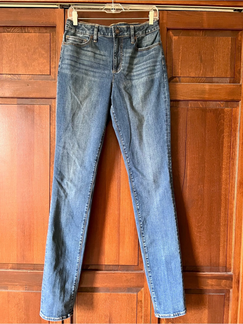 Lands' End Mid Rise Curvy Skinny Jean in Medium Blue Wash
